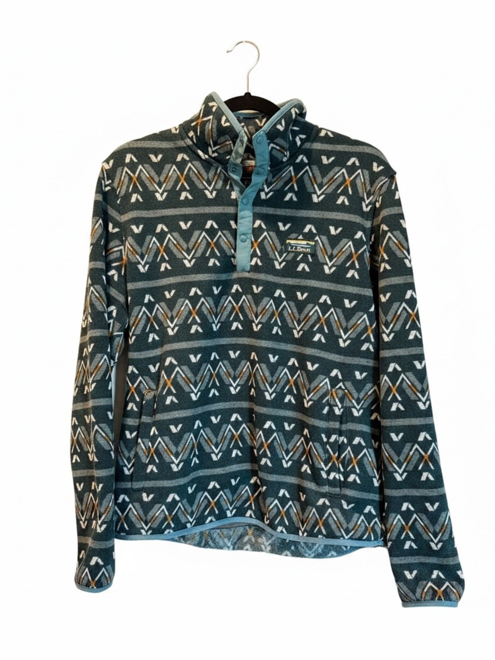 L.L. Bean Men's Green Patterned Snap-Placket Fleece Pullover
